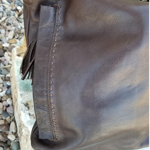 Per Se Dark brown leather bag w/ brass studs Large - Picture 6 of 13